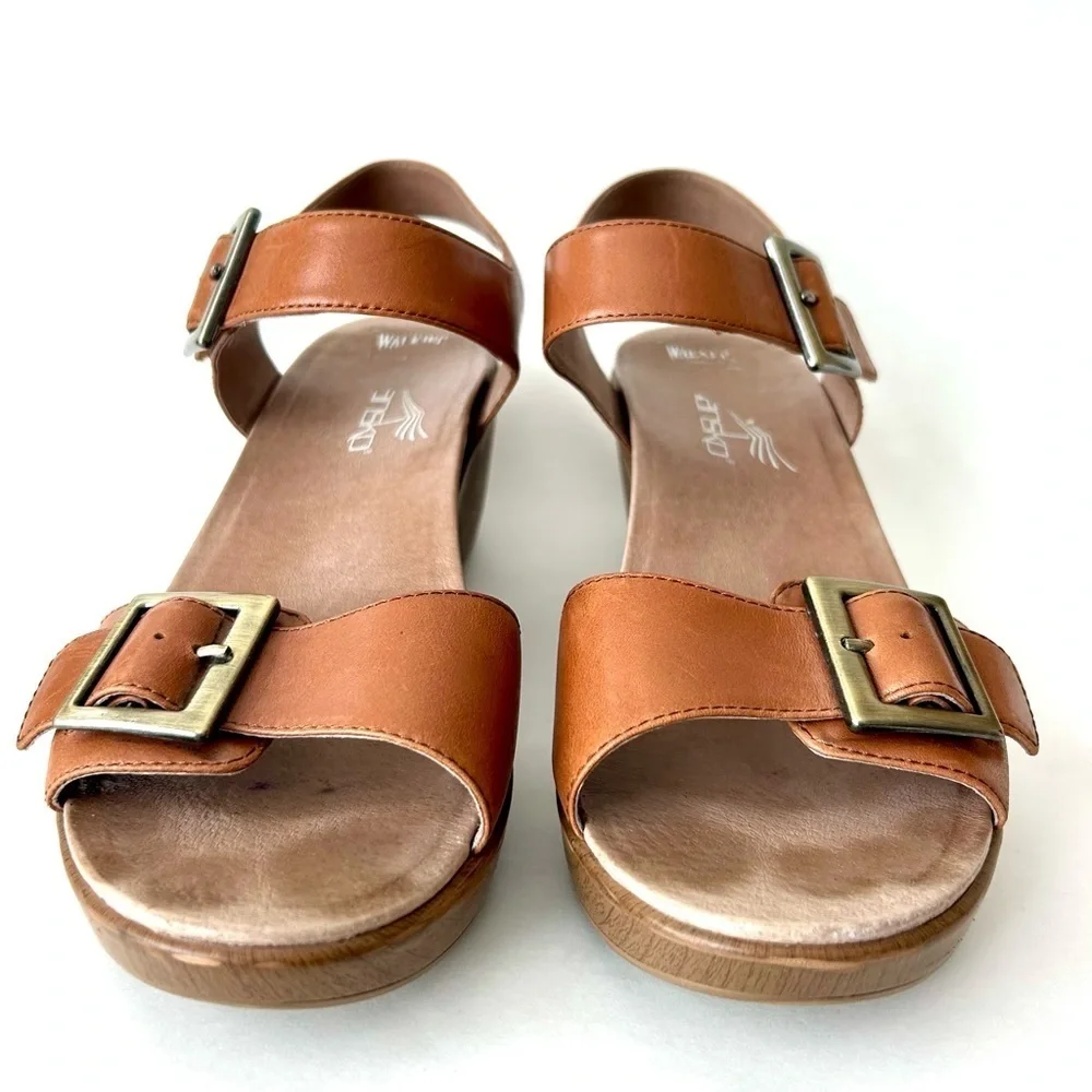 Dansko Jen Platform Sandals Brown Leather Ankle Strap Size 41